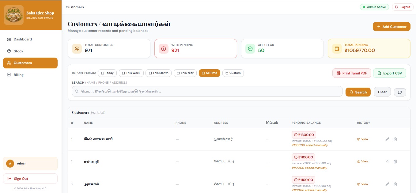 Customer management screen